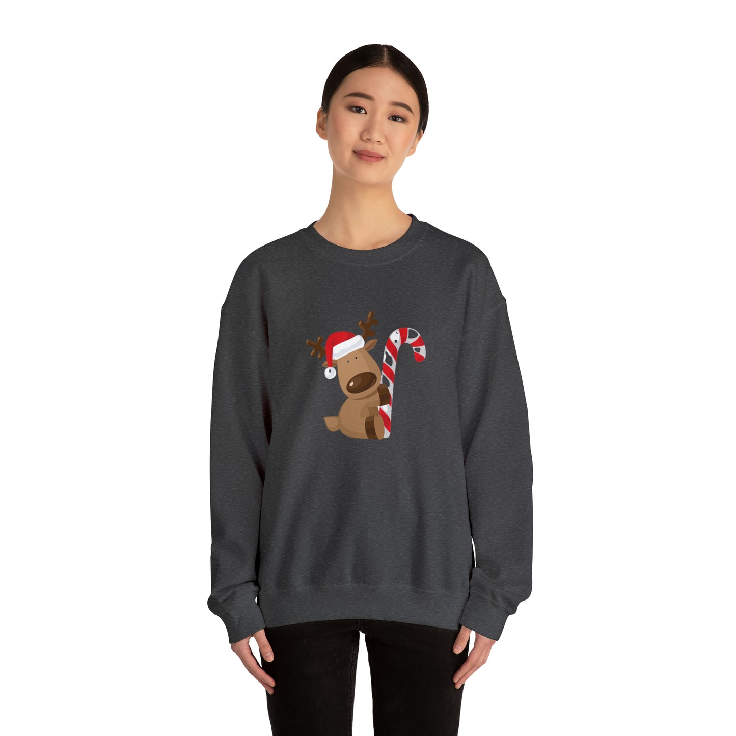 Reindeer Candy Cane Unisex Heavy Blend Crewneck Sweatshirt