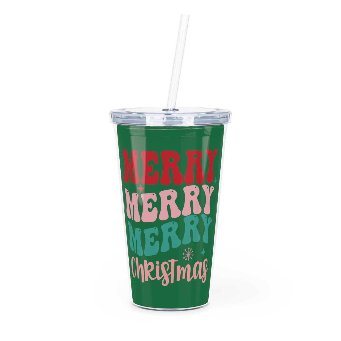 Merry Merry Christmas Plastic Tumbler with Straw