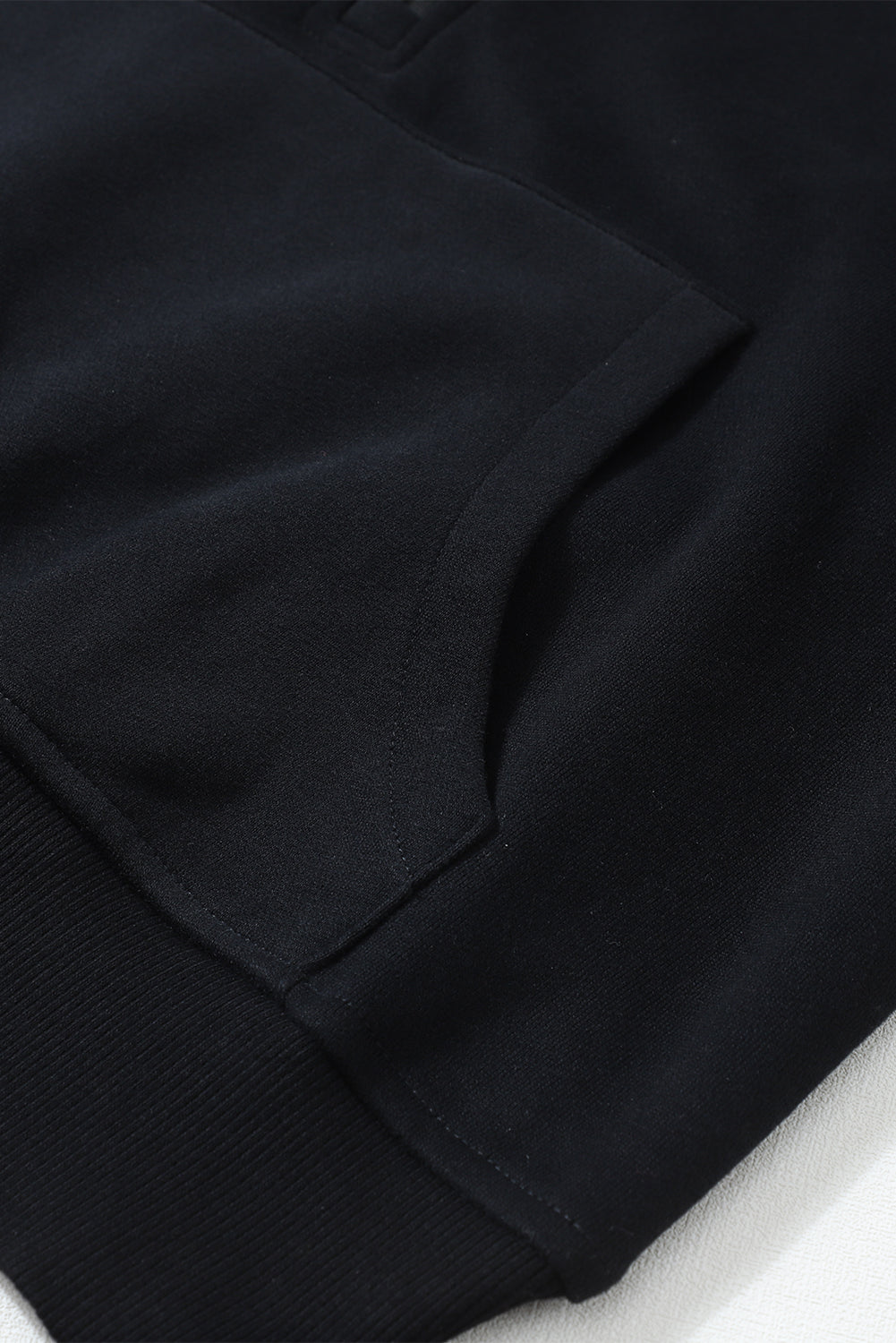 Black Zip Up Stand Collar Ribbed Thumbhole Sleeve Sweatshirt