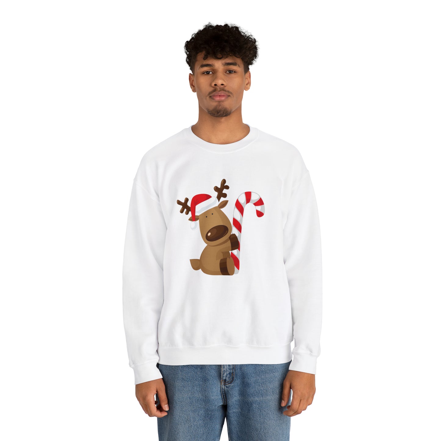Reindeer Candy Cane Unisex Heavy Blend Crewneck Sweatshirt