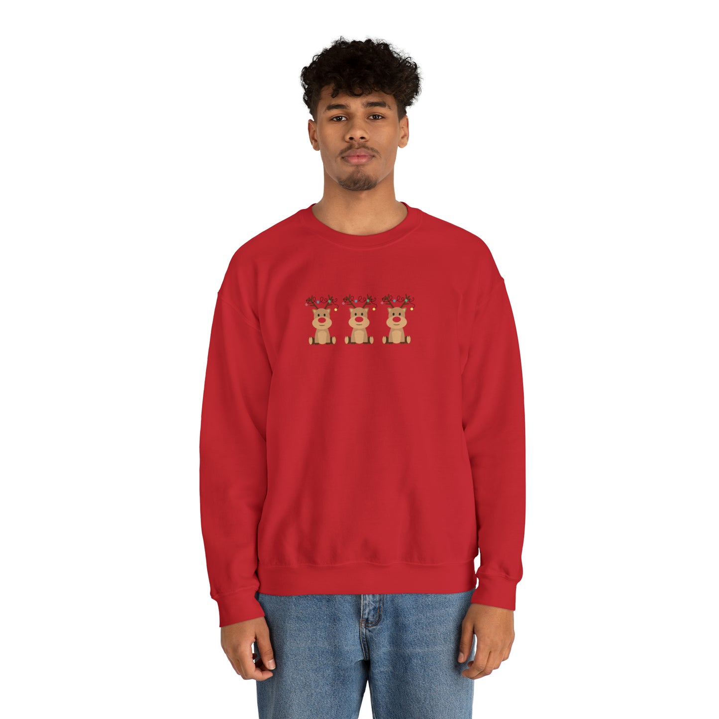 Cute Red Nose Reindeer Unisex Heavy Blend Crewneck Sweatshirt