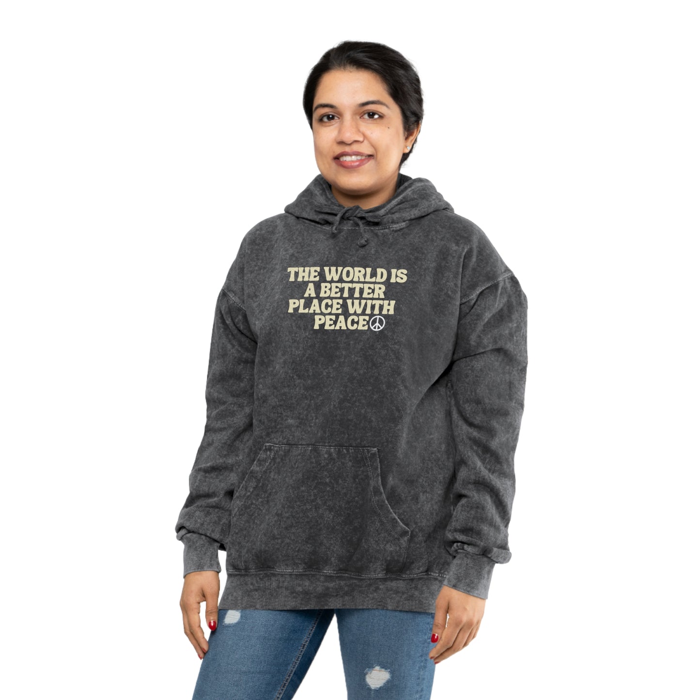 The World Is A Better Place With Peace Unisex Mineral Wash Hoodie