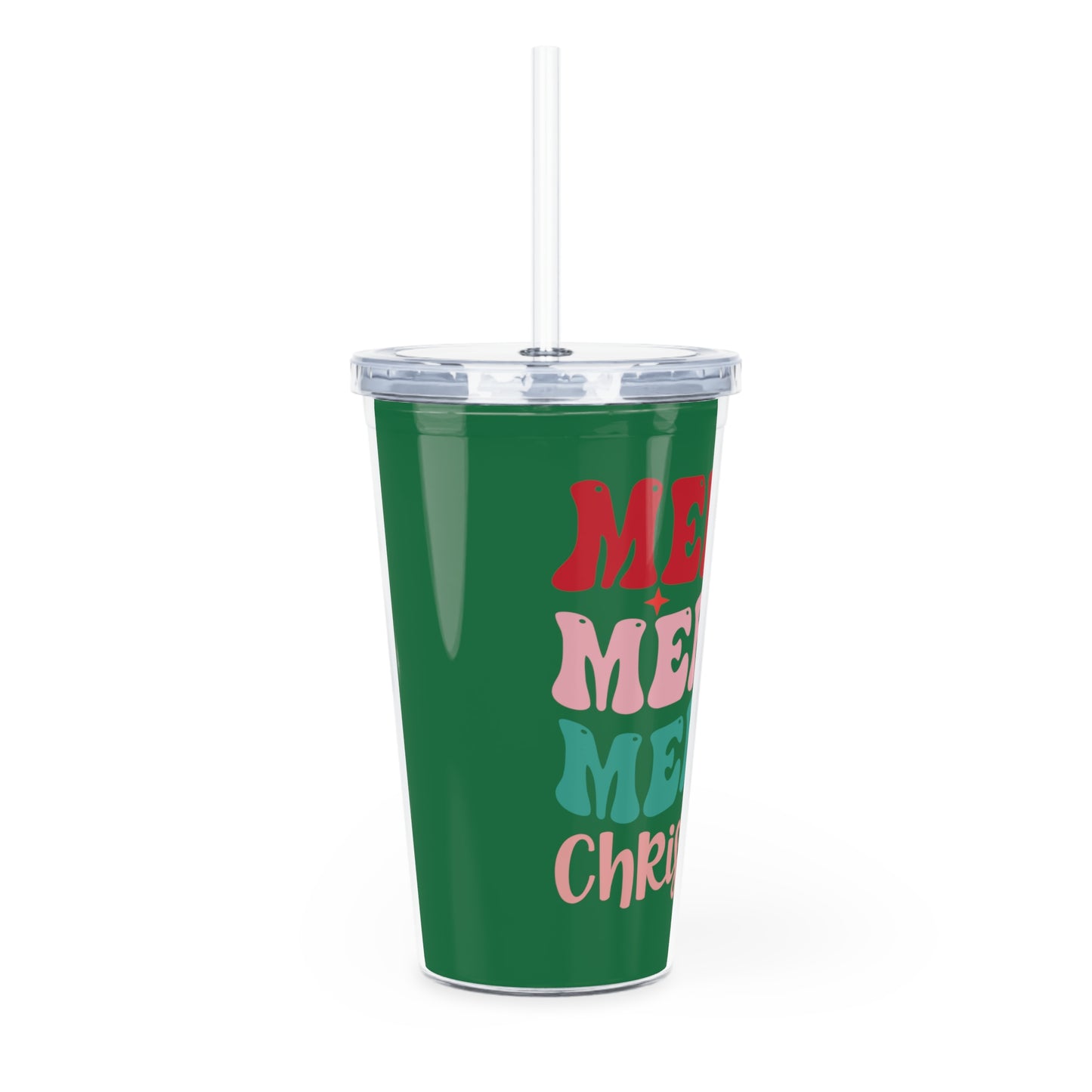 Merry Merry Christmas Plastic Tumbler with Straw