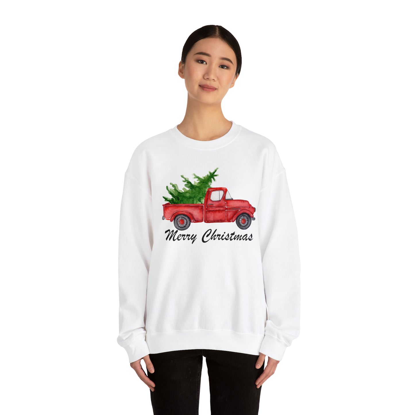 Merry Christmas Red Truck Unisex Heavy Blend Crewneck Sweatshirt