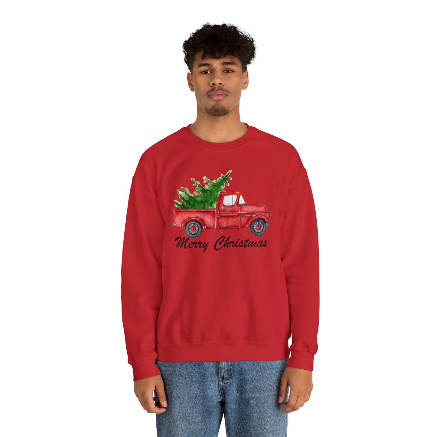 Merry Christmas Red Truck Unisex Heavy Blend Crewneck Sweatshirt