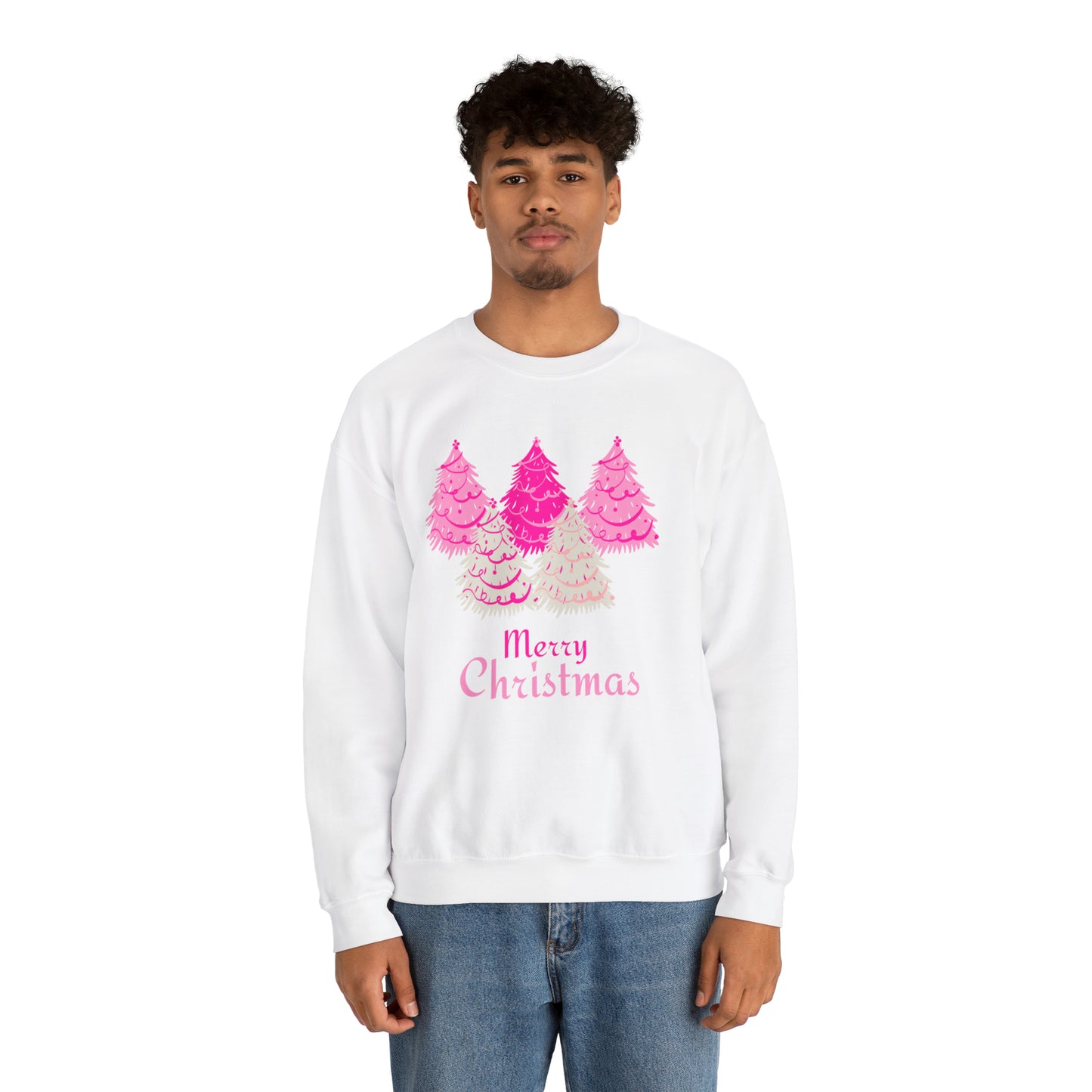 Merry Christmas Pink Trees Unisex Heavy Blend Crewneck Sweatshirt
